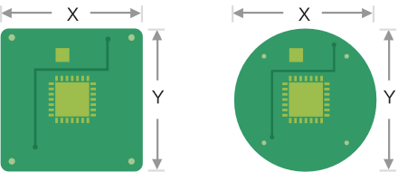 square and round pcb dimensions x y