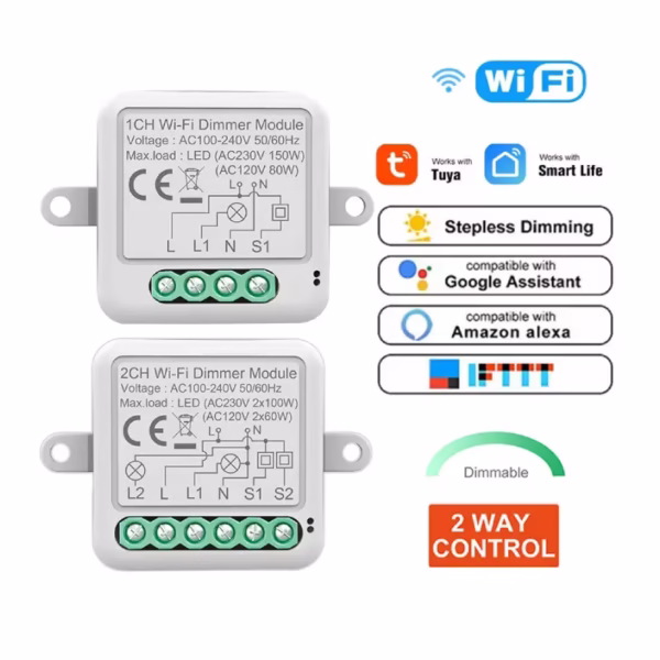 Tuya Wifi Smart Dimmer Switch Module 2 Way Dimmable Light Switch