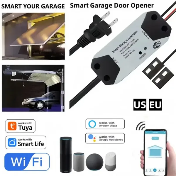 US/EU WiFi Switch Smart Garage Door Opener Controller Work With Alexa Echo Google Home SmartLife/Tuya APP Control No Hub Require