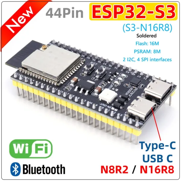 ESP32 S3 Dual Type-C Development Board WiFi Expansion Board 2.4G Wifi BT Module for Arduino 8MB PSRAM 16MB FLASH N16R8 44Pin