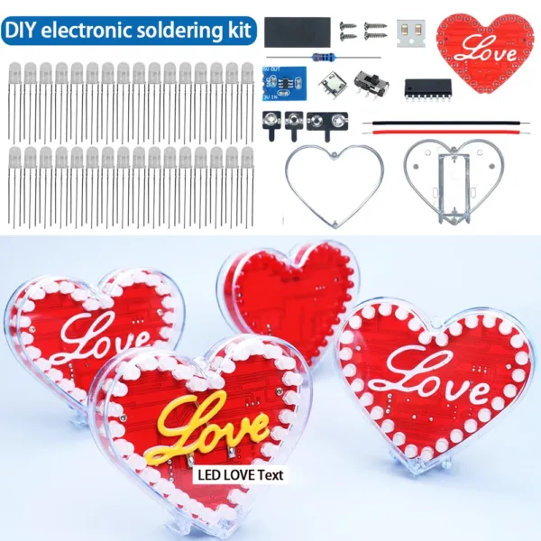 DIY electronic kit LED colorful heart-shaped flashing light SMD conponents soldering kit
