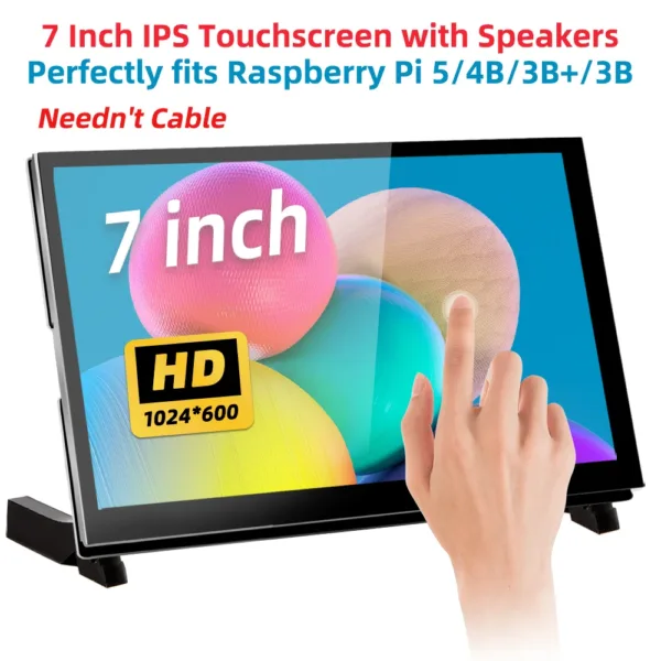 7 inch IPS LCD TFT Display HDMI Touch Screen 1024x600 Resolution Capacitive Touch Screen for Raspberry Pi 5 4 3 3B+ 2