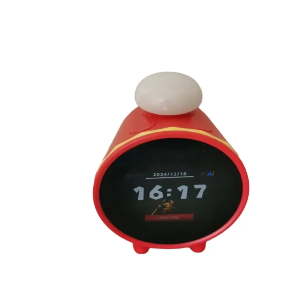 AI Smart Alarm o Clock with Multilingual Voice Assistant, 2.8" LCD Screen & WiFi Connectivity - Red Cylinder Design