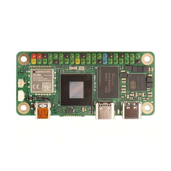 Radxa Cubie A7Z board with Allwinner octa-core CPU, dual-screen display, and integrated RISC-V co-controller