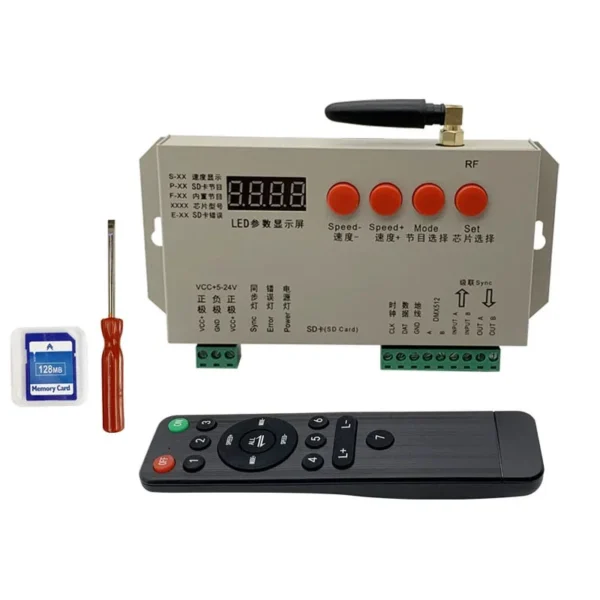 K1000S RF Wireless LED Controller + RF Remote Control, Full Color Changing with Chasing & Flowing Effects, Wide DC 5-24V Input