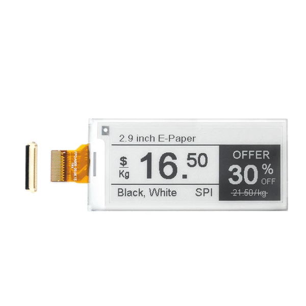2.9 Inch E-Paper Display 1.5s Fast Refresh 4 Grayscale Black And White, 296x128 E-Ink Screen