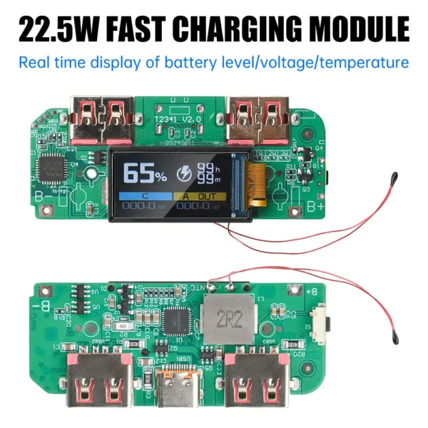 Type-C 22.5W 3.7V Fast Charging Power Bank Motherboard Digital Display for Ternary Lithium Battery PD QC Quick Charge Module