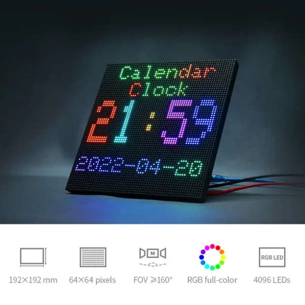 RGB Full-Color LED Matrix Panel 64×64 Pixels, 3mm Pitch, Allows Displaying Text, Colorful Image, Or Animation