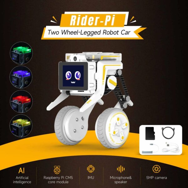 Rider-Pi AI Robot Car Electronic Kit with IPS Display Based on Raspberry Pi CM5 Module Support ChatGPT Voice Interaction
