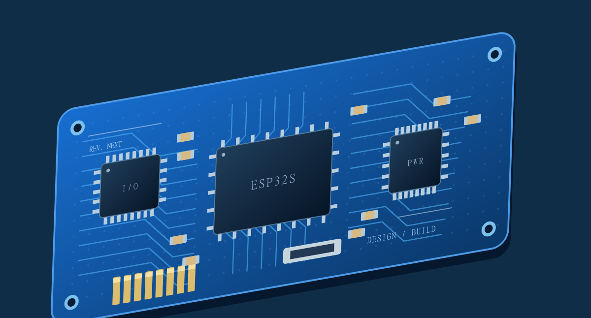 Illustration of a routed printed circuit board with electronic components