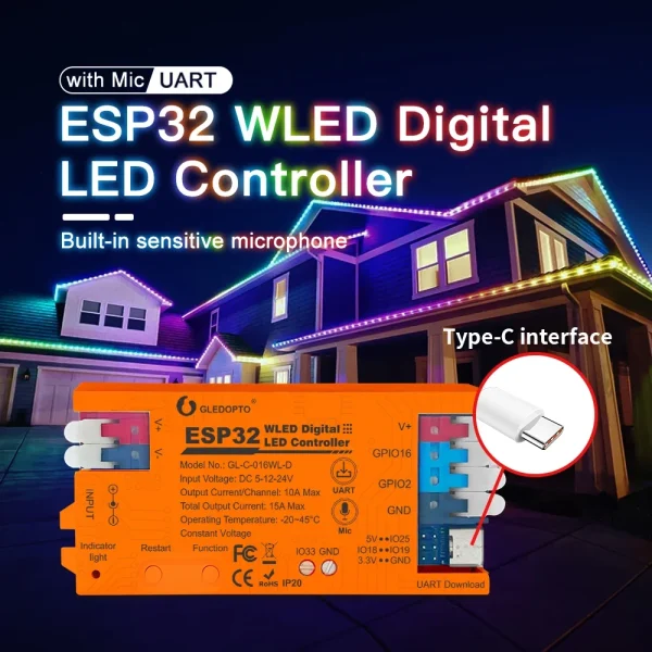 GLEDOPTO GL-C-016WL-D ESP32 WLED Controller with Microphone