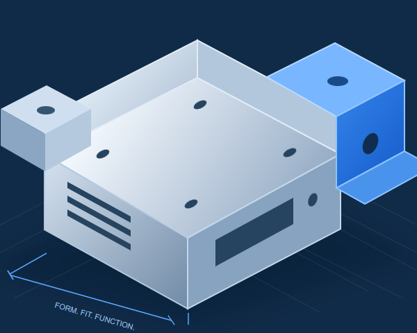 Illustration of a sheet metal enclosure and mounting brackets